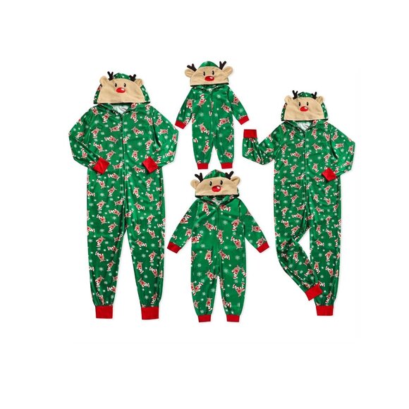 Matching Family Pajamas Reindeer Antler Zipper Onesie GREEN SZ M / DAD NWT - Picture 1 of 12